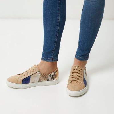 Beige patchwork trainers